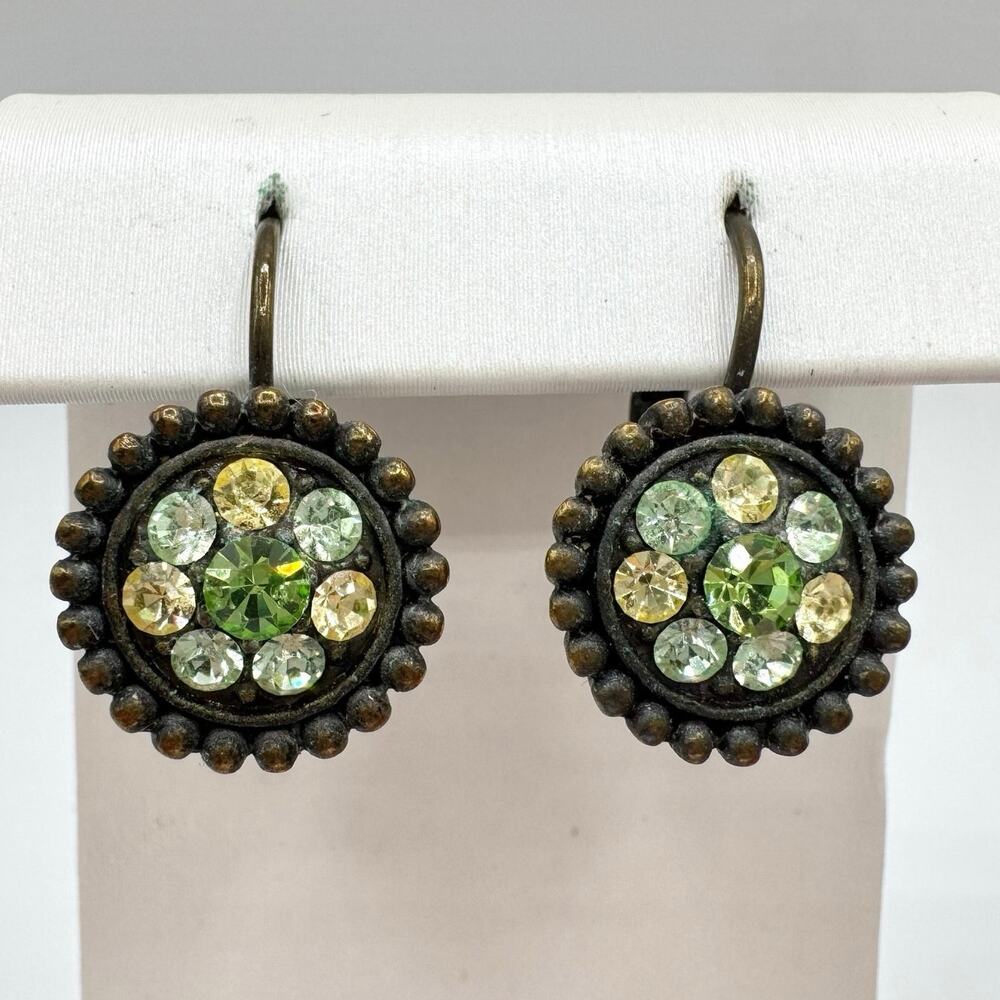 Vintage Lia Sophia “Sea Foam” Green Rhinestone Earrings Victorian Revival Signed